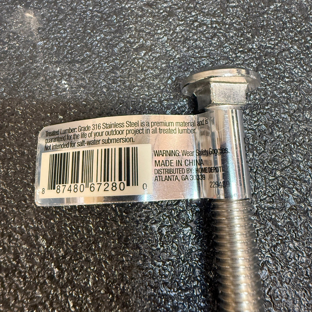 Lot of 4 Deckmate Carriage Bolt 3/8" - 16 x 4" 316 Stainless Steel 1007 680 733