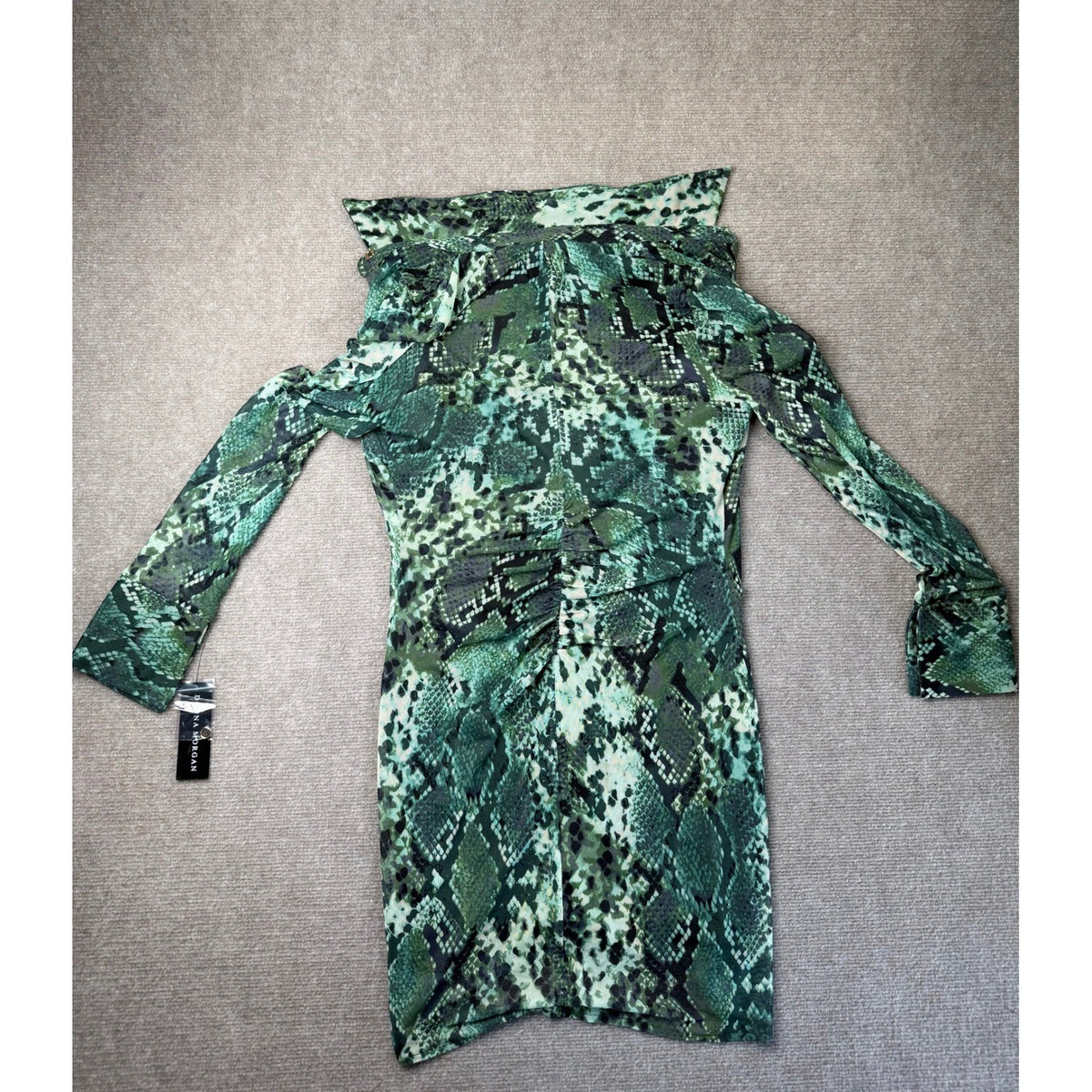 MSRP $89 Donna Morgan Womens 4 Eden Green Snake Print Button Down Shirt Dress
