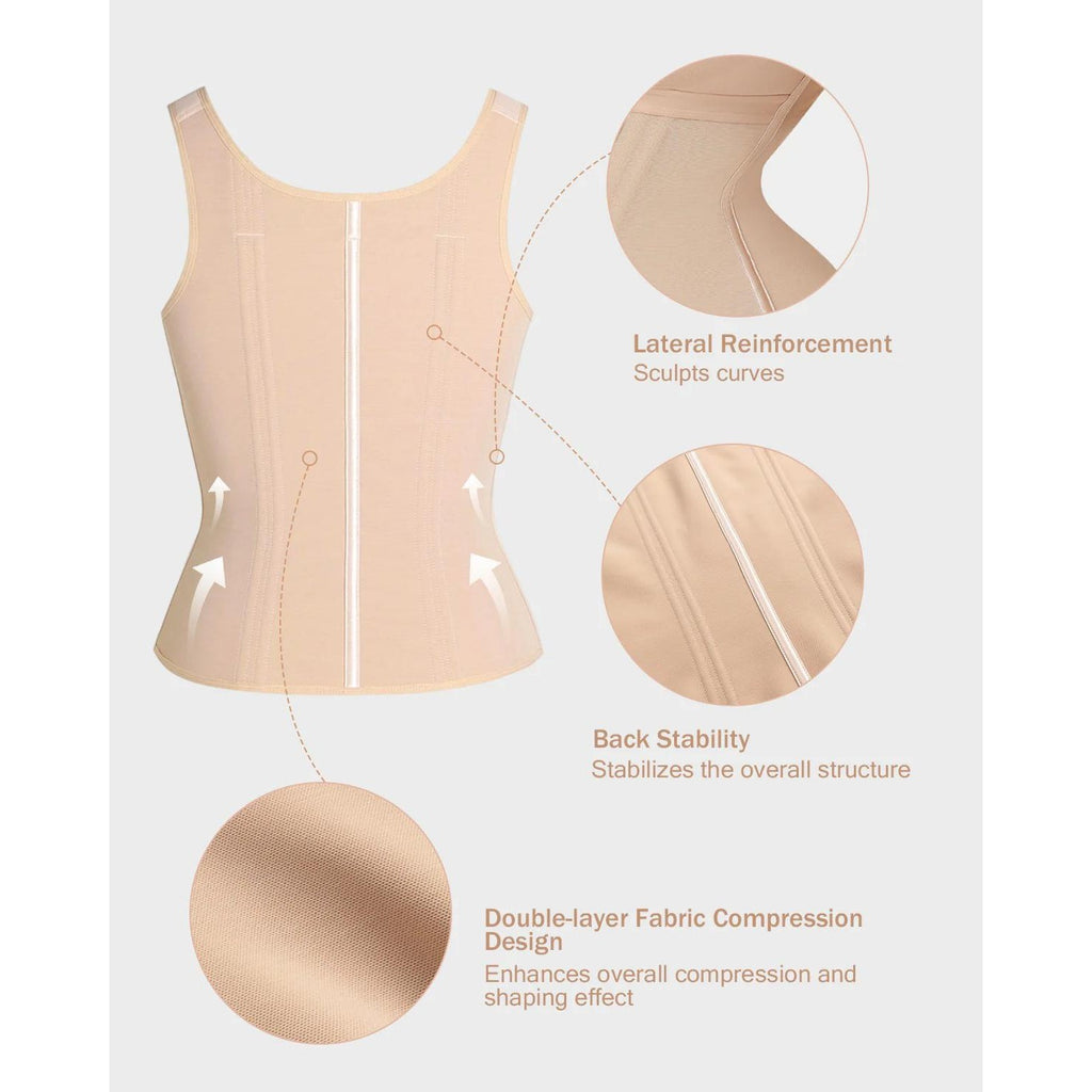 Women's Tan L Core Lift Zipper Tank Top Body Shaper Tummy Control Shapewear