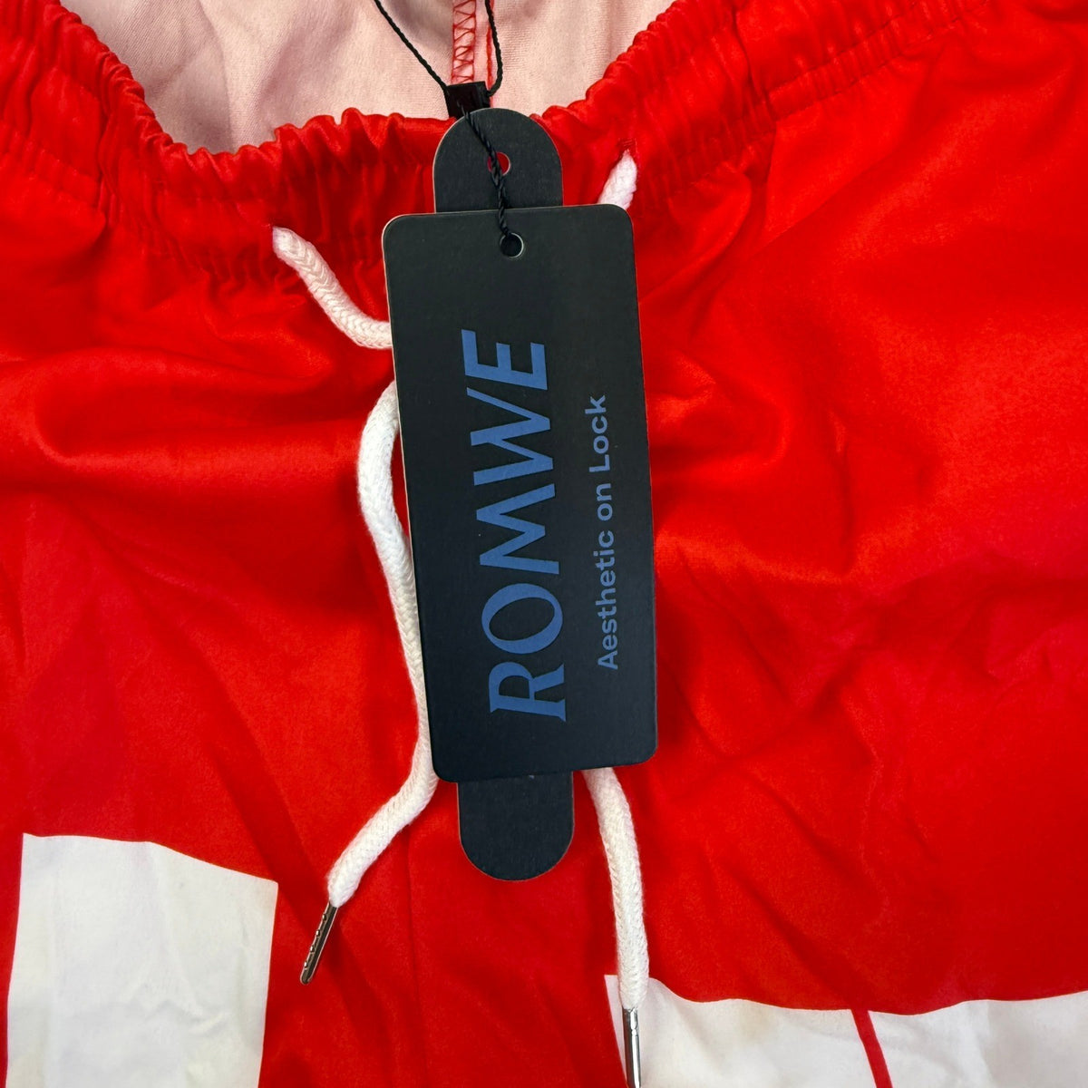 NWT Romwe Men's L Red Prep Drawstring Waist Letter Print Basketball Shorts
