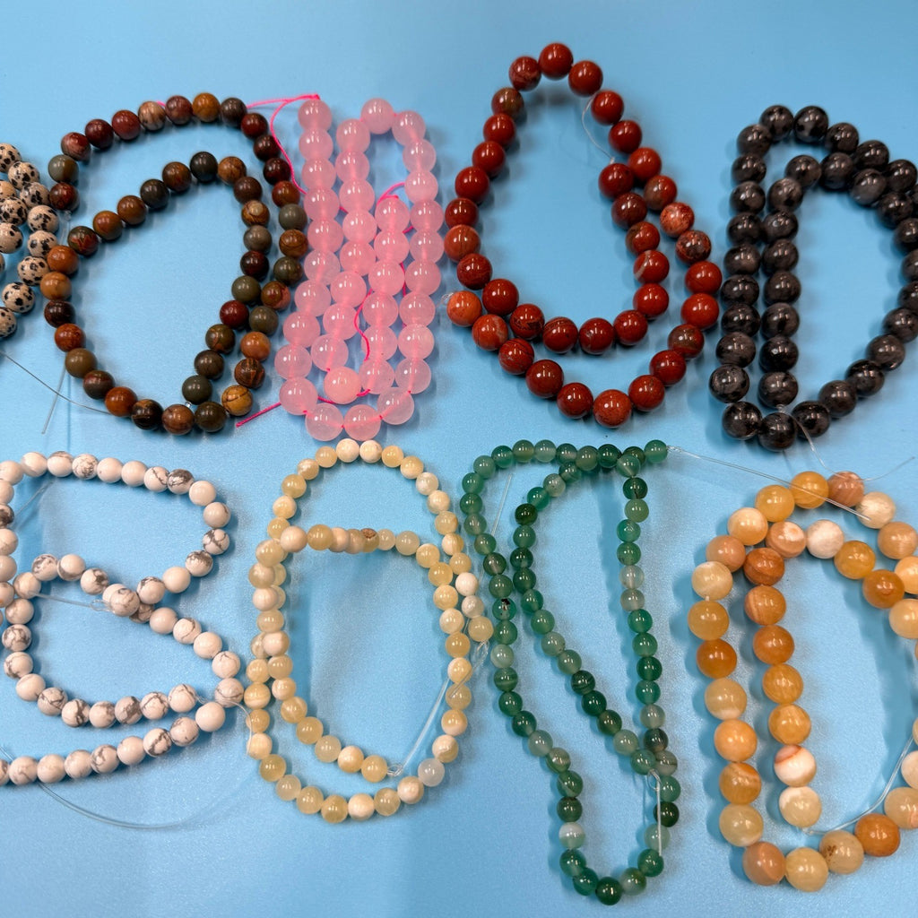 Set of 10 Natural Gemstone Round Beads Strands 15" Sizes 6,8,10 mm 14oz №B4