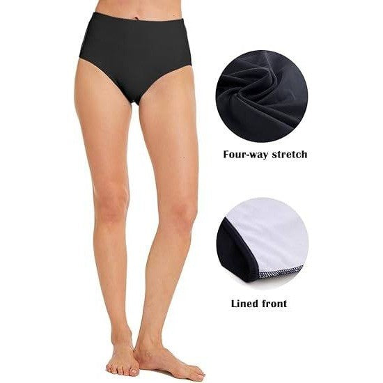 Micosuza Women's Sz 12 Black Swim Bottom High Waist Retro Basic Full Coverage