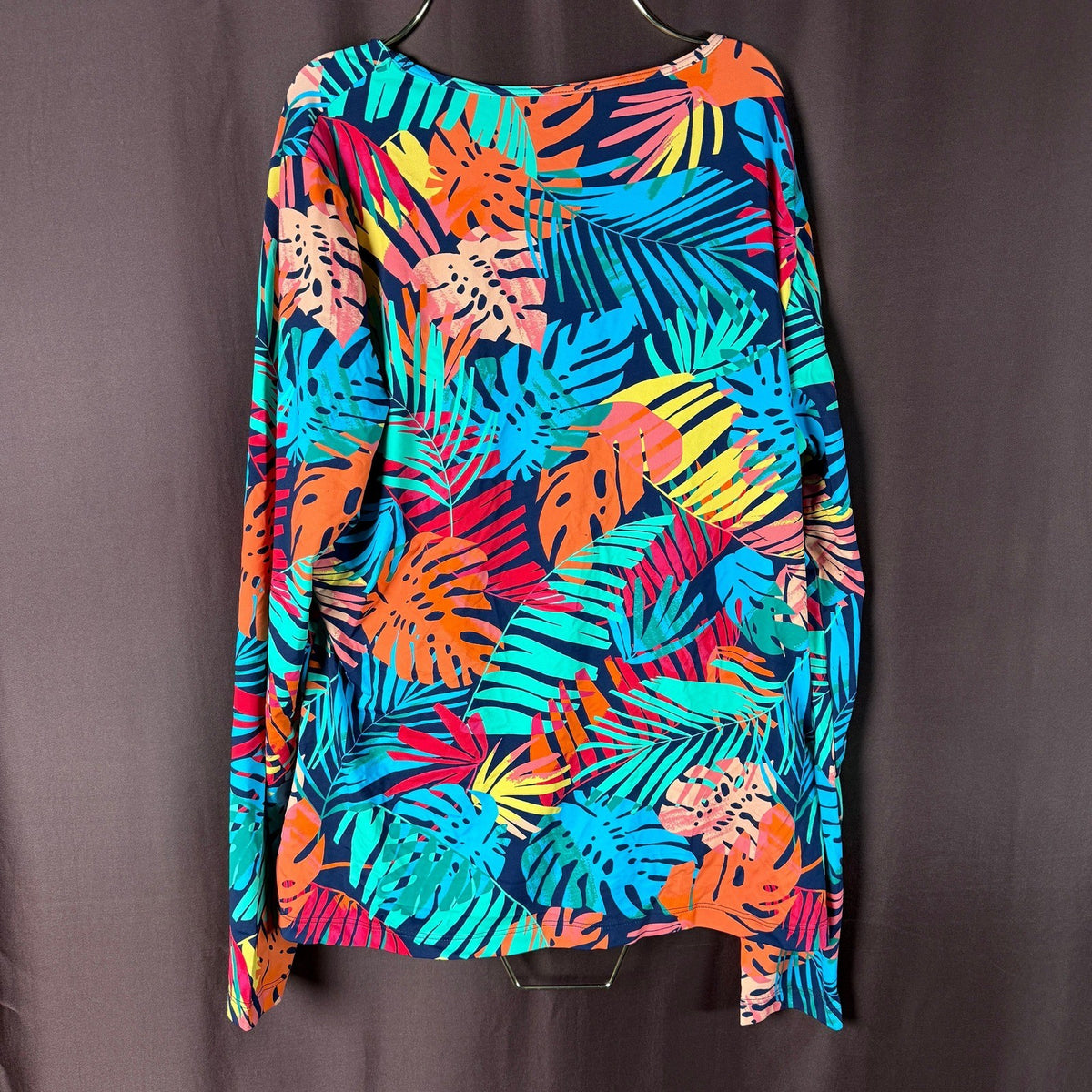 Lands' End Women's M LONG Floral Long Sleeve Crew Neck Rash Guard Swim Shirt