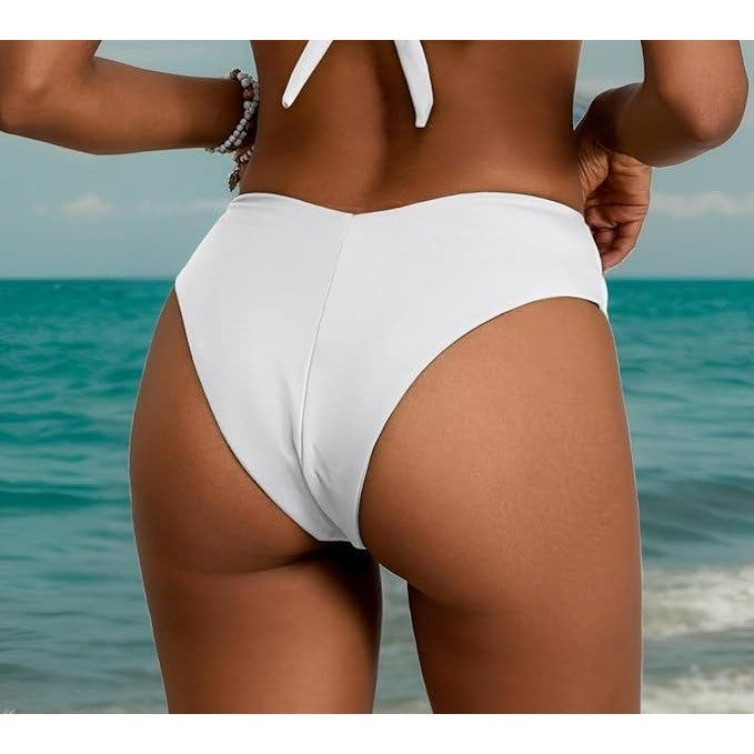 MSRP $25 geluboao Women's White L Bikini Bottom Sexy V Cut High Cut Swimsuit Hi