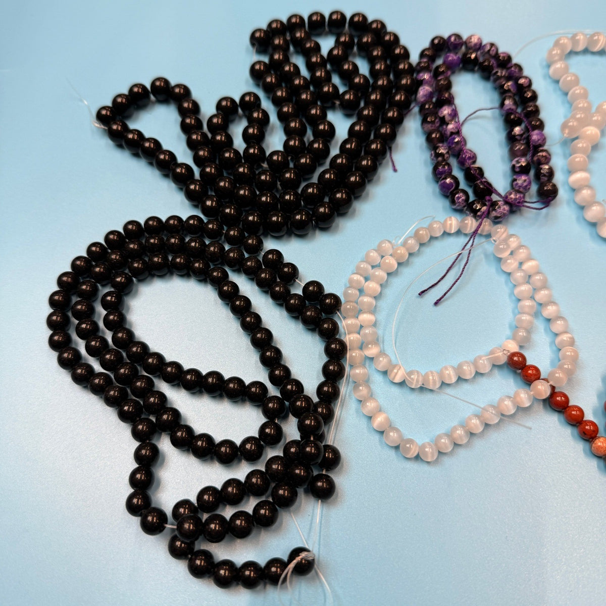 Set of 10 Natural Gemstone Round Beads Strands 15" Sizes 6,8,10 mm 19oz №B20