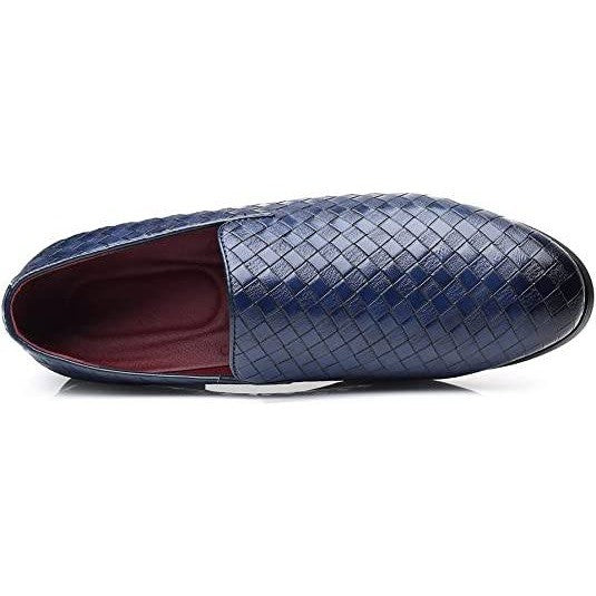 Santimon Men's US 6.5 Blue Woven Moccasin Leather Slip On Smoking Loafers Shoes