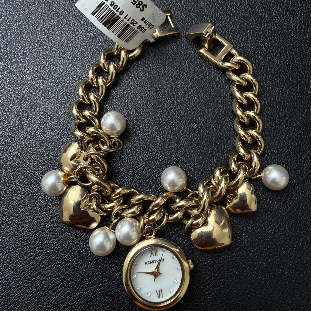 MSRP $85 Armitron 75/5578GP Womens Gold Tone Charm Crystal Bracelet Watch New B
