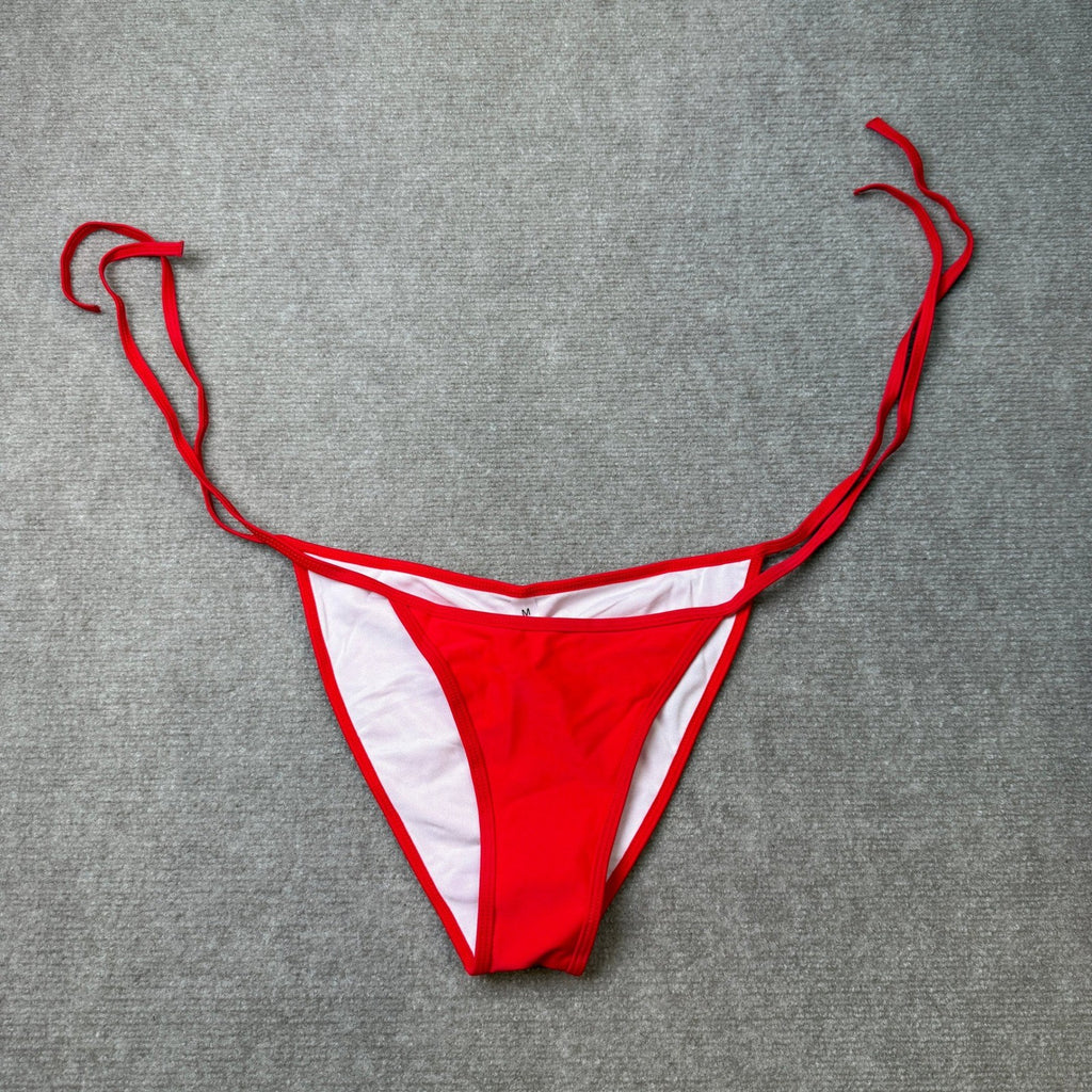 Suvimuga Women's M Red Bikini Swimsuit Bottom Ruched Side Tie Low Rise