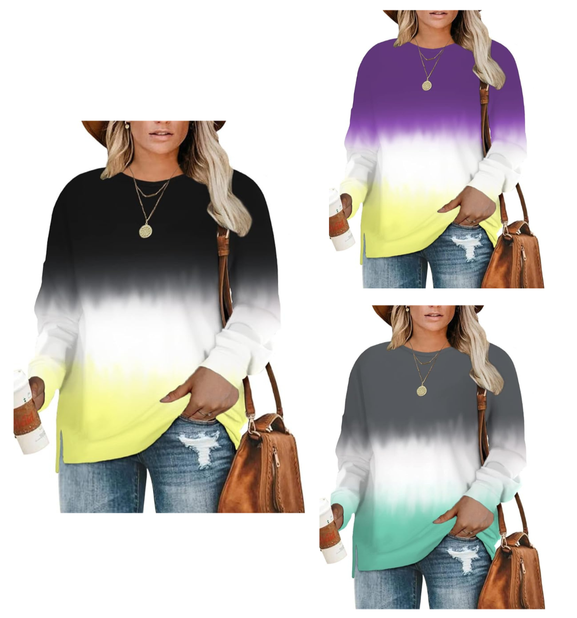 DOLNINE Women's Plus-Size 14W-28W Sweatshirts Casual Tops Side Slit Pullovers Sh
