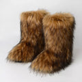 Women's US 10.5 -11 Hot Faux Fur Brown Boots Fuzzy Fluffy Furry Round Toe Winter