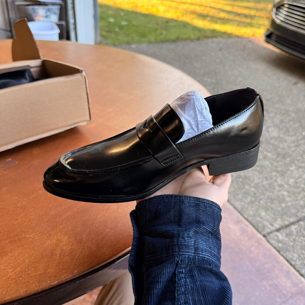 Santimon Men's US 6 Black Slip On Penny Loafers Formal Casual Dress Shoes