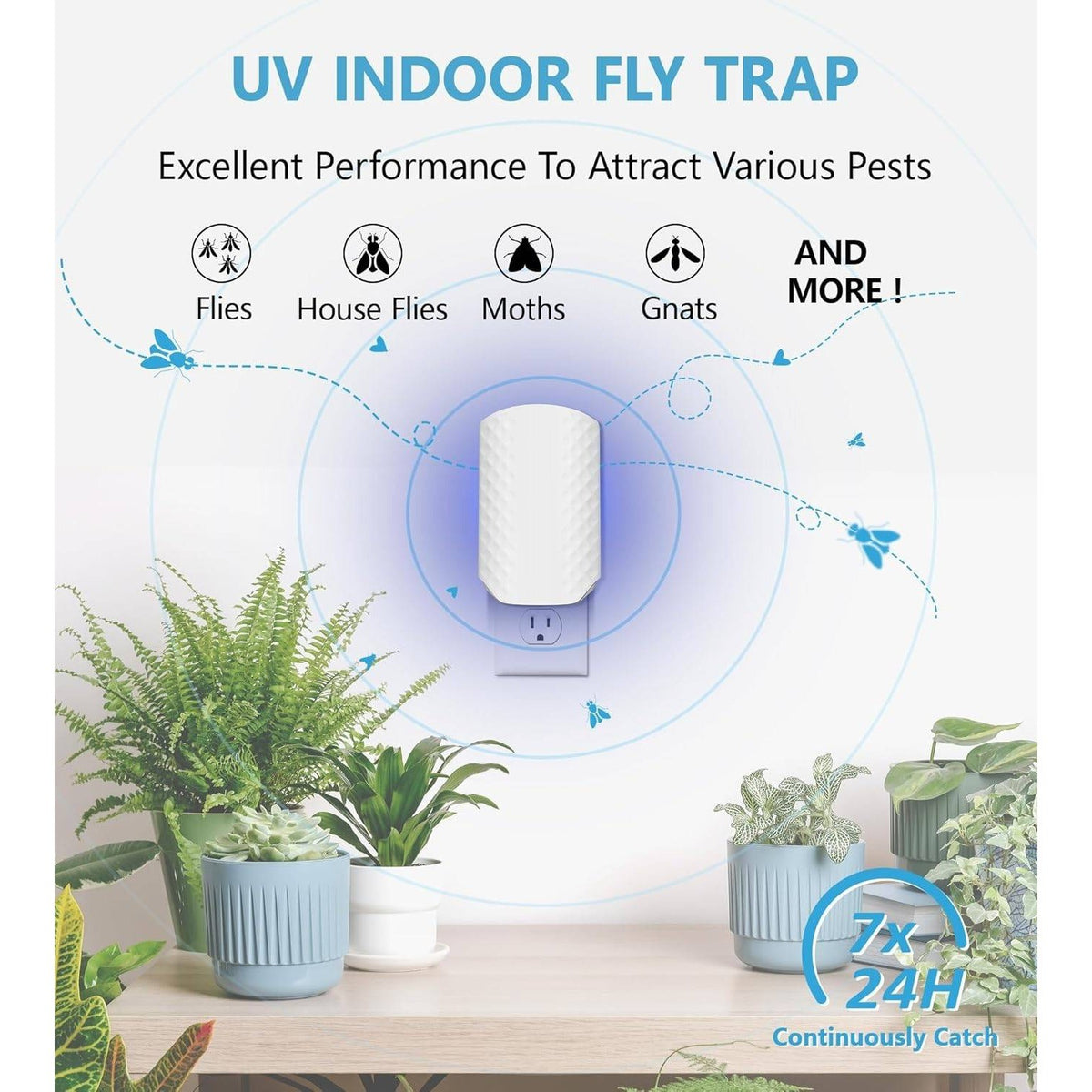 WowCatch N386E Flying Insect Trap for Indoors, 2 Devices + 8 Refills, Bug Catch