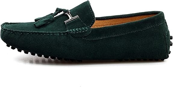 Santimon Men's US 9 Green Suede Tassels Slip-On Loafers Casual Dress Shoes