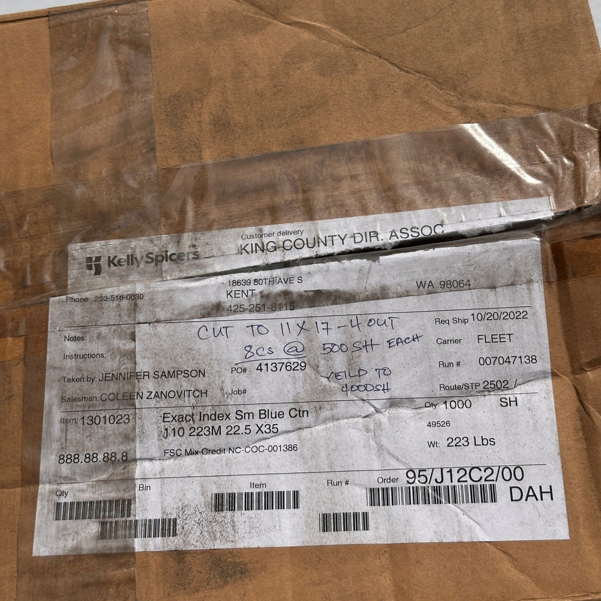 1000 Sheets (2 Boxes of 500) Blue Card Stock 110lb 11 x 17"