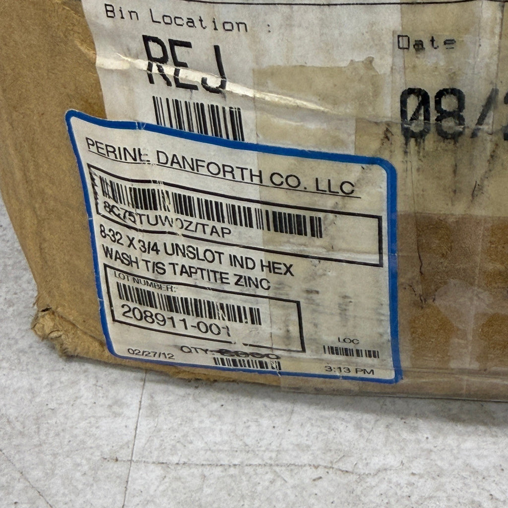 Pack of 8000 Perine Danforth 8-32 x 3/4 Unslotted Hex Washer Taptite Screw