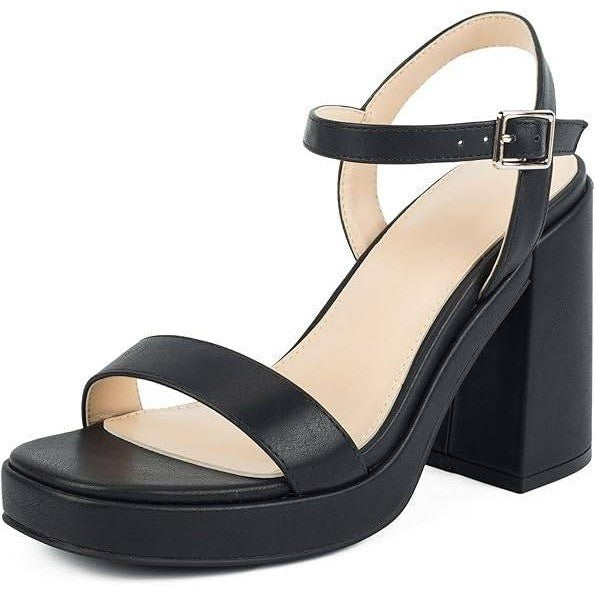 Putu Women's Size 7.5 Black Platform Heels Chunky Heeled Sandals Open Toe Dressy