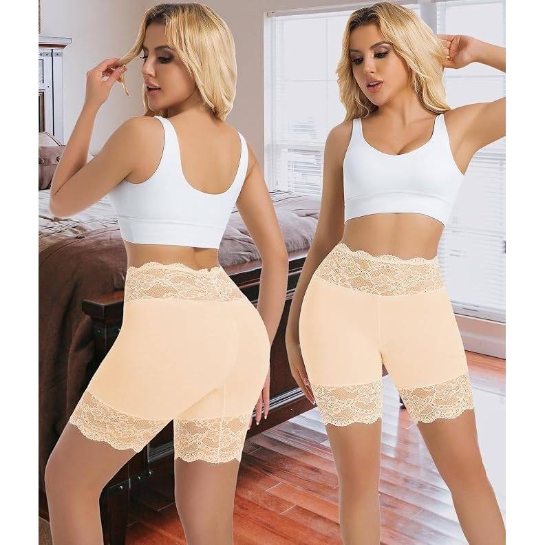 Hibluco Women's S Nude Slip Shorts For Under Dresses Lace Underwear Anti Chafin