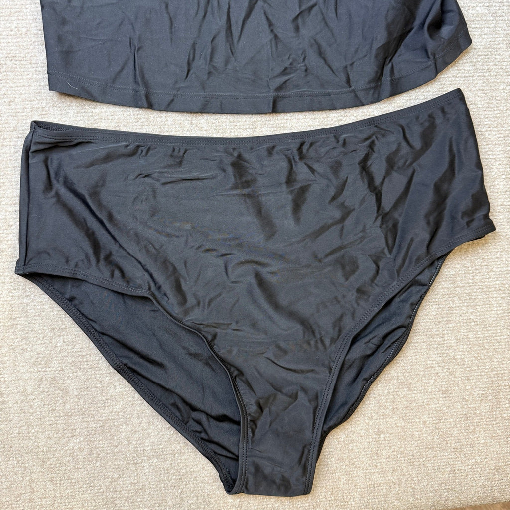 MSRP $42 Aleumdr Women's 2XL Black Tankini Bathing Suit Scallop 2 Piece Tummy