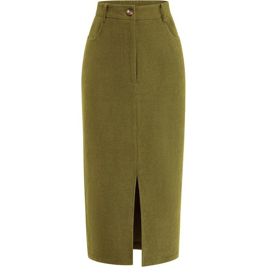 MSRP $45 PRETTYGARDEN Women's 10 Corduroy Skirt High Waisted Pencil Midi Skirt