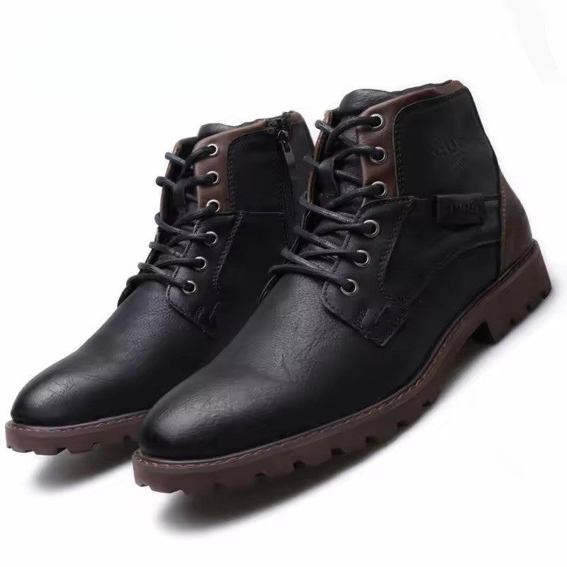 Men's US 15 Black Ankle Boots Lace Up Oxford Faux Leather Motorcycle Boots Com