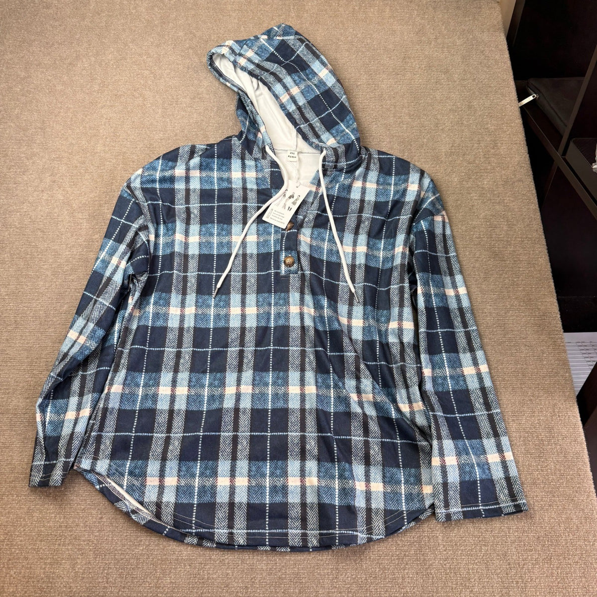 MSRP $19 RUMIA Women's 2XL Top V Neck Sweatshirt Pullover Hoodie Oversized Plaid