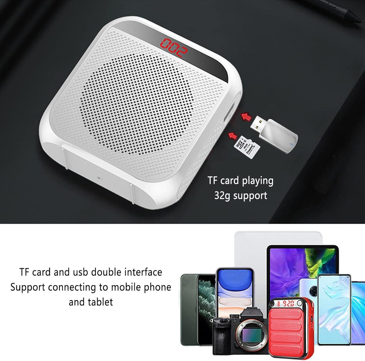 YCDTMY Portable 2200mAH Rechargeable Voice Amplifier, Loudspeaker Hands Free Hea