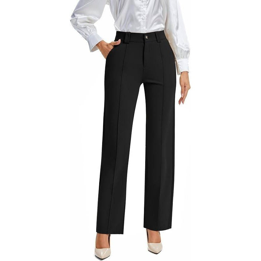 MSRP $59 FUNYYZO Women's L Black Stretchy Work Dress Pants Straight Leg Elastic