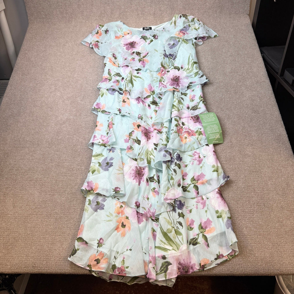 MSRP $120 S. L. Fashions Womens 16 Blue/Multi Midi Floral Shift Dress Round Neck