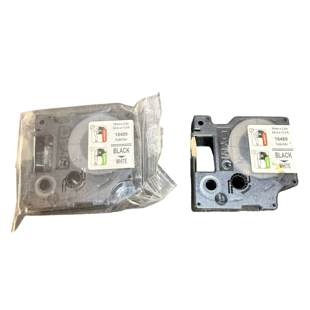Set of 2 DYMO Rhino 18489 Flexible Nylon Label Tape 3/4" x 11.5' Black on White