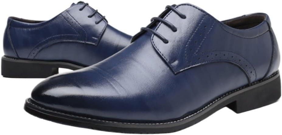 Santimon Men's US 6.5 Blue Casual Brogues Derby Lace Up Classic Dress Shoes