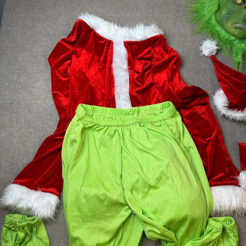 Men's L Christmas Costume Adult Green Furry Monster Santa Suit