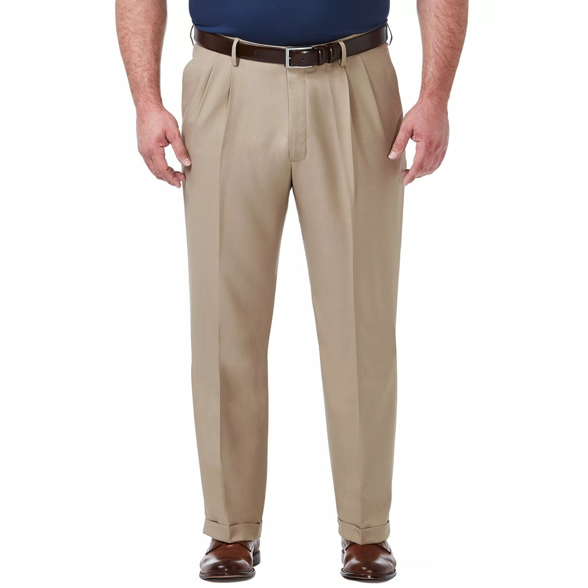 MSRP $80 Haggar HD90651 Mens 54W x 30L Med Khaki Classic Fit Dress Pants Big &