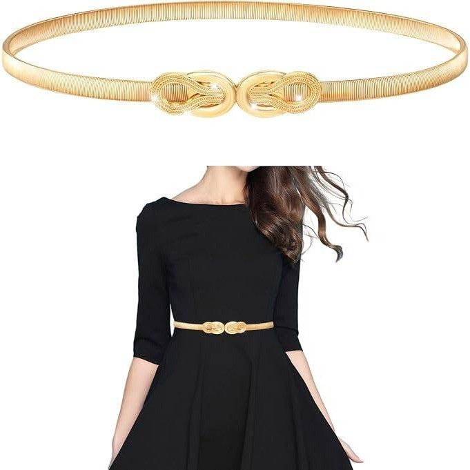 TIESOME Womens Elastic Skinny Waist Belt Gold Thin Elastic Chain Belt