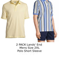 2 Pack Lands' End Mens Polo SS - 2XL/T Golden & 2XL Ivory/Chi Blue Striped