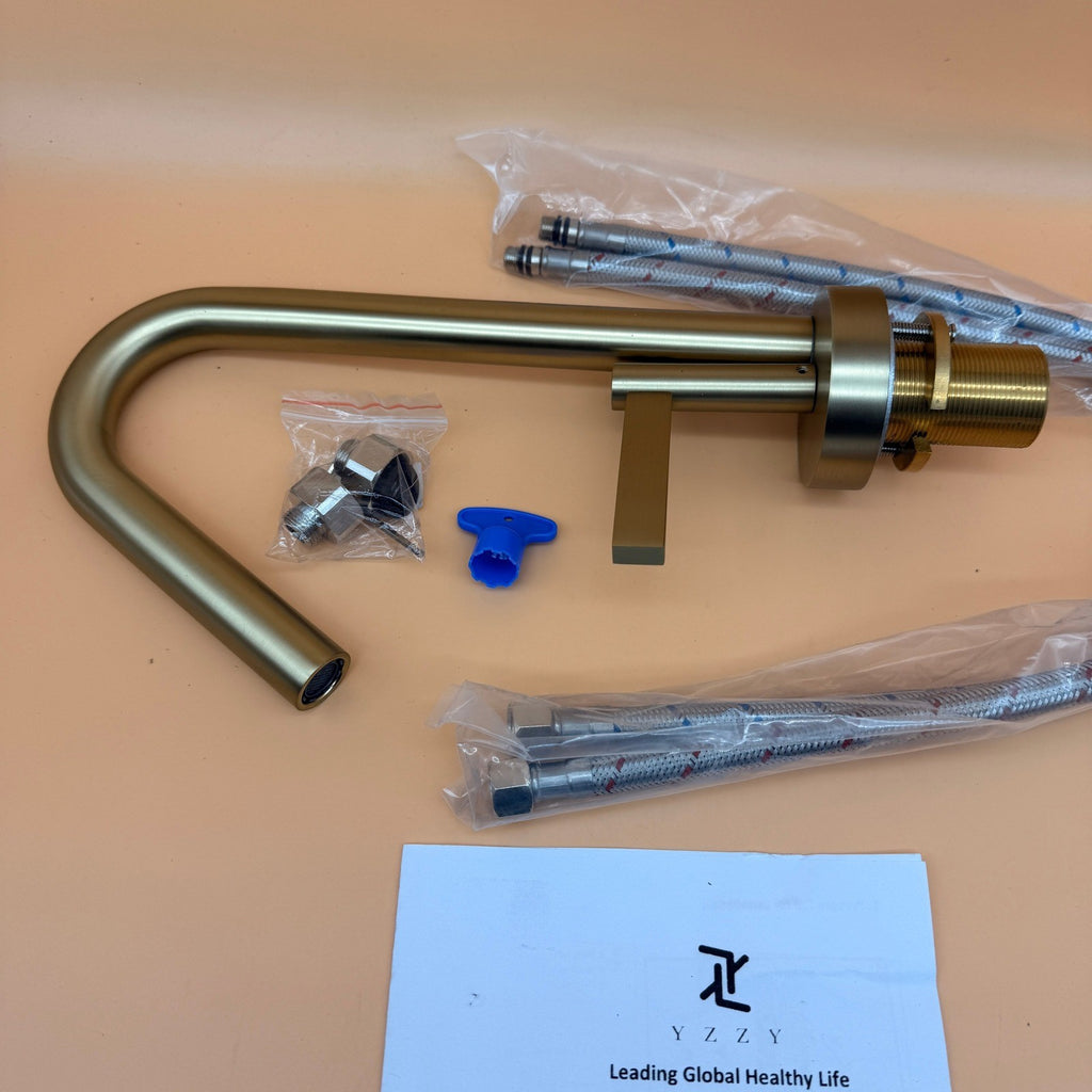 YZZY Brushed Gold Bathroom Sink Faucet Single Handle Single Hole Lavatory Vanity