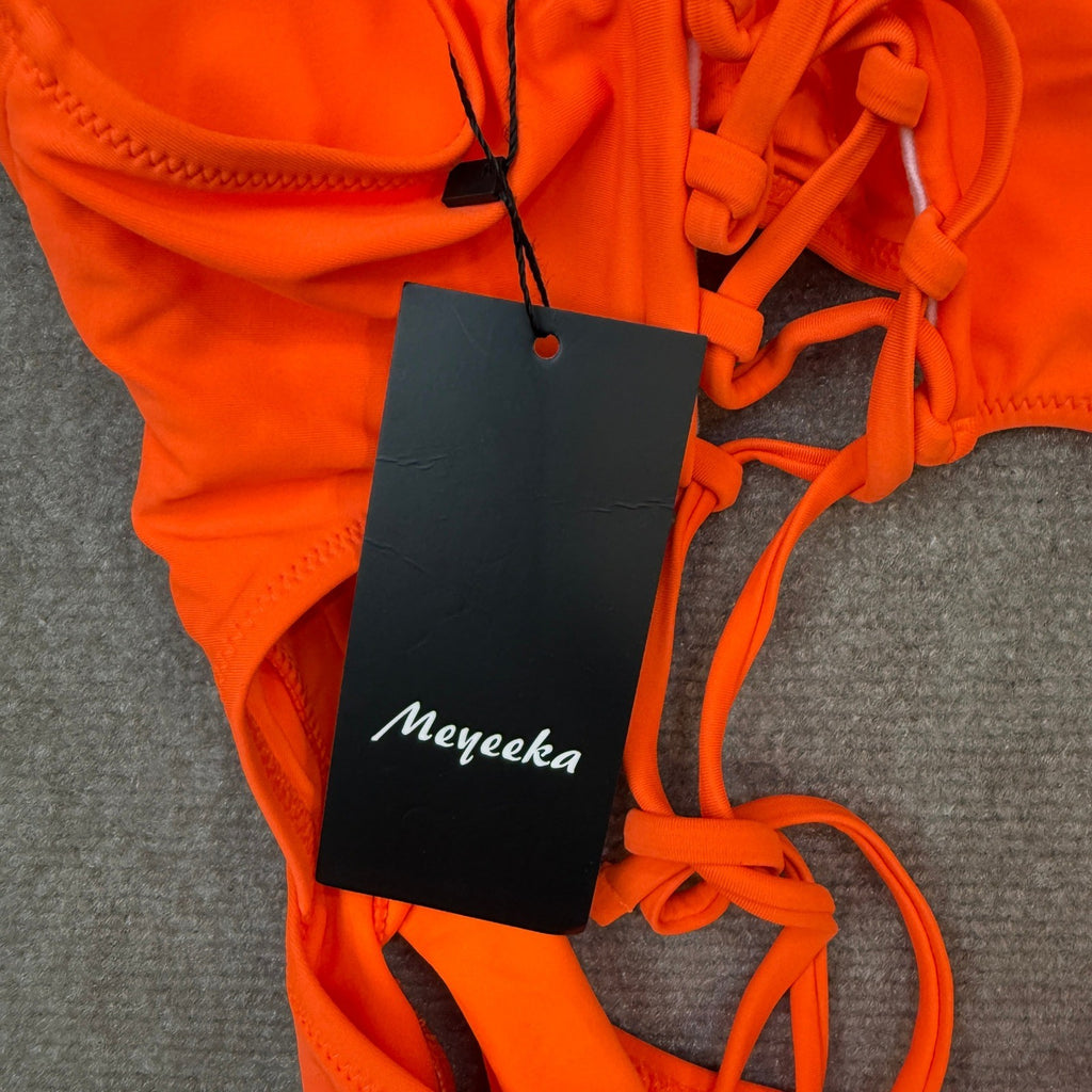 MSRP $41 Meyeeka Women's M Monokini Scoop Neck Cut Out Front Lace Up Back High