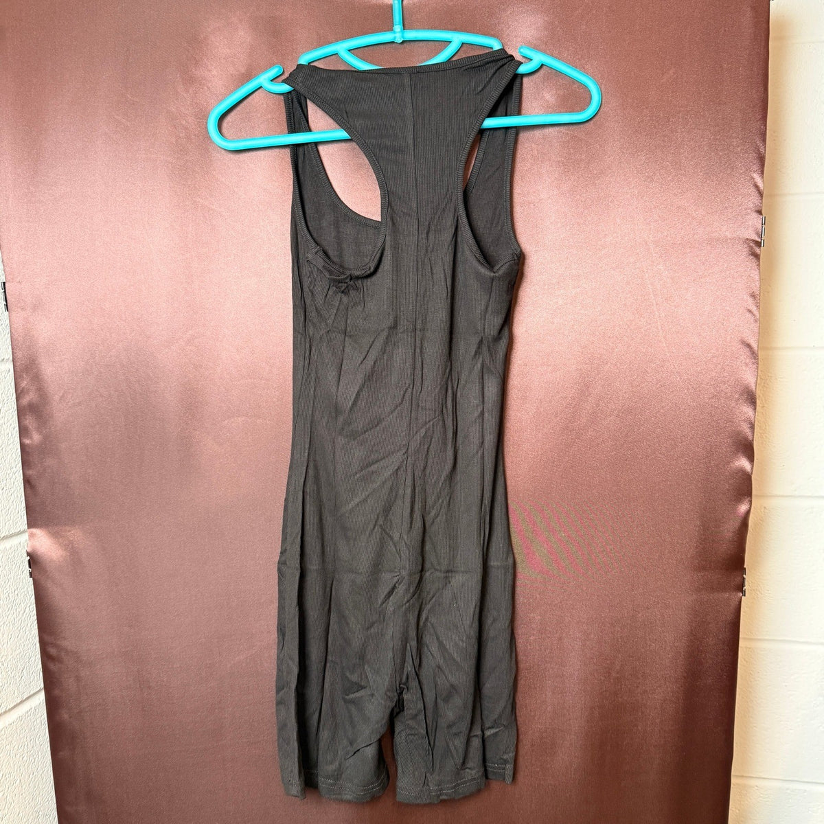 Womens Black S Ribbed Romper Jumpsuit Unitard Bodycon Shorts Racerback Yoga Gym