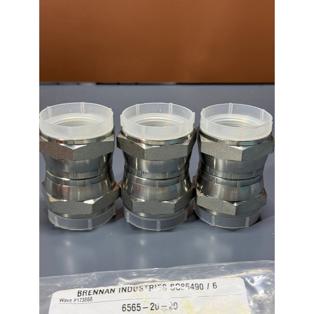 Set of 3 Brennan 6565-20-20 Straight Adapter, 1-1/4" Female 37° JIC x 1-1/4"
