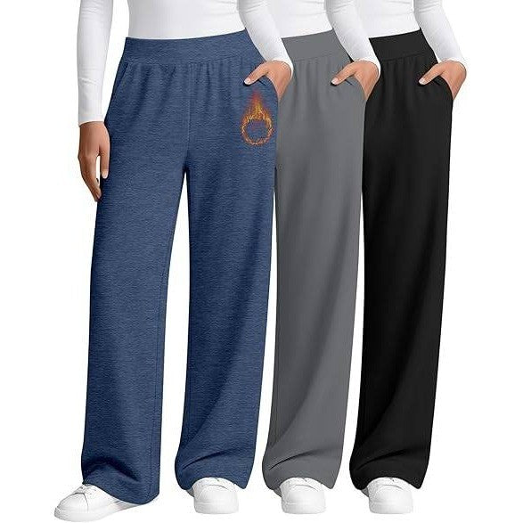 Set of 3 MSRP $64 Oakgarden Women's L Fleece Lined Sweatpants, Wide Leg Baggy