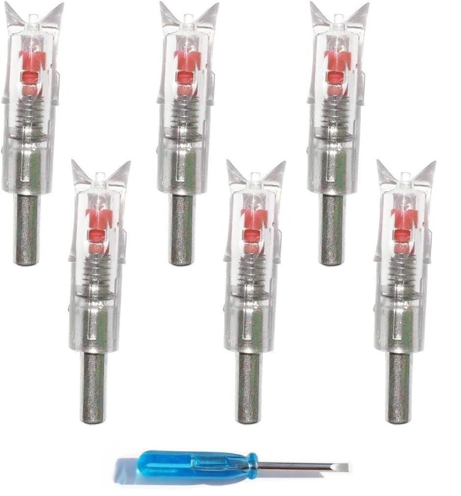 Pack of 6 LED Lighted Nocks for Crossbow Bolts 0.300"/ 7.62mm w/ Tool