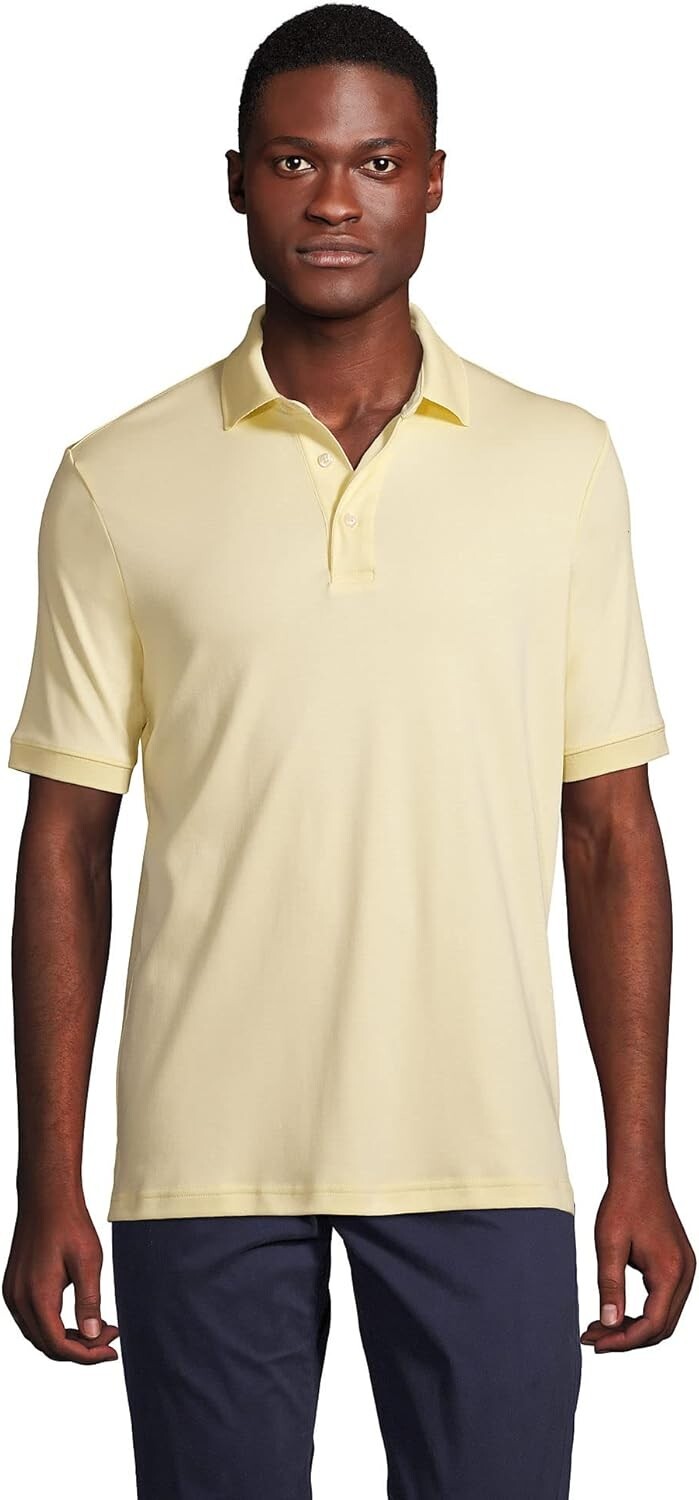 Lands' End Mens Short Sleeve Supima Polo Shirt Golden Candle Light L-2XL Regular