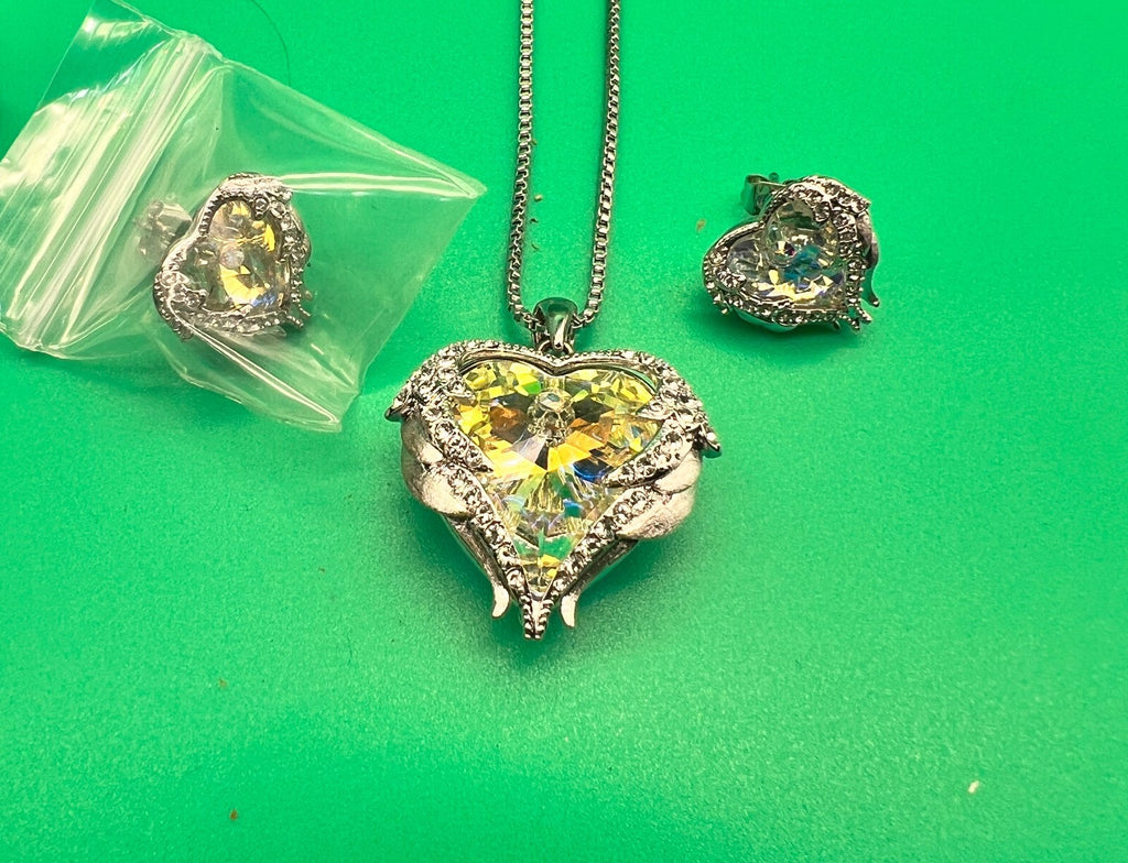 CDE Jewelry Set Angel Wing Love Heart Pendant Necklaces and Earrings w/ Birthsto