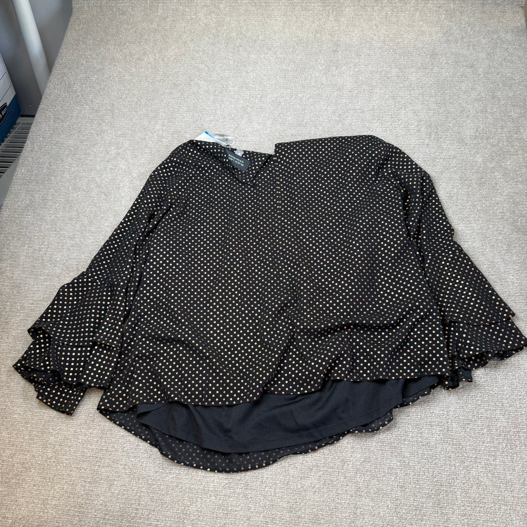 MSRP $64 Black Label by Evan-Picone Womens XL Black/Gold Polka Dot Blouse Top