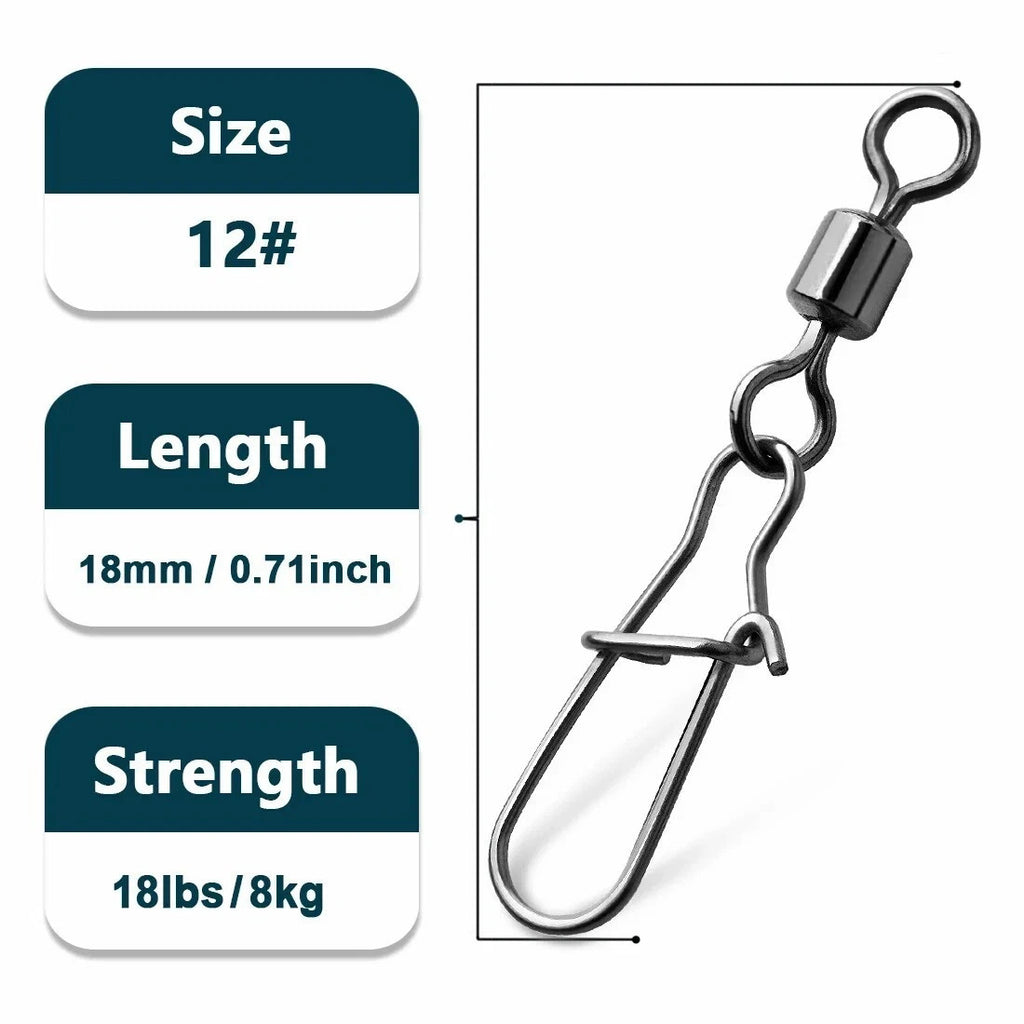 Pack of 250 Fishing Connector Rolling Swivels Barrel Bearing with Snap Fit