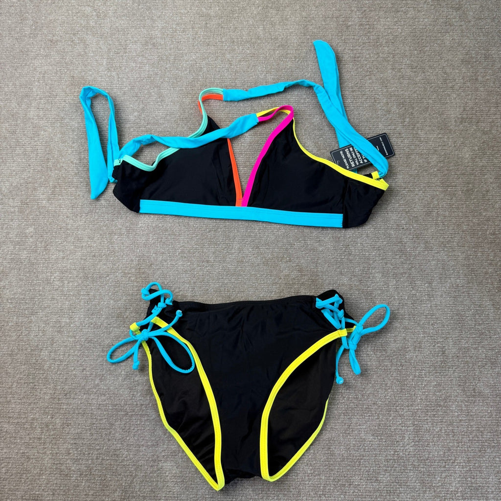 MSRP $32 Blooming Jelly Women's S Black Bikini Set Mid Rise Two Piece Swimsuit