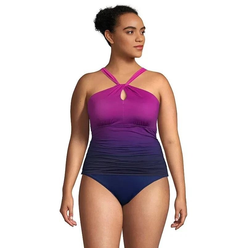 Lands' End Women's XS LONG High Neck Multi Way Tankini Swimsuit Top Violet Rose