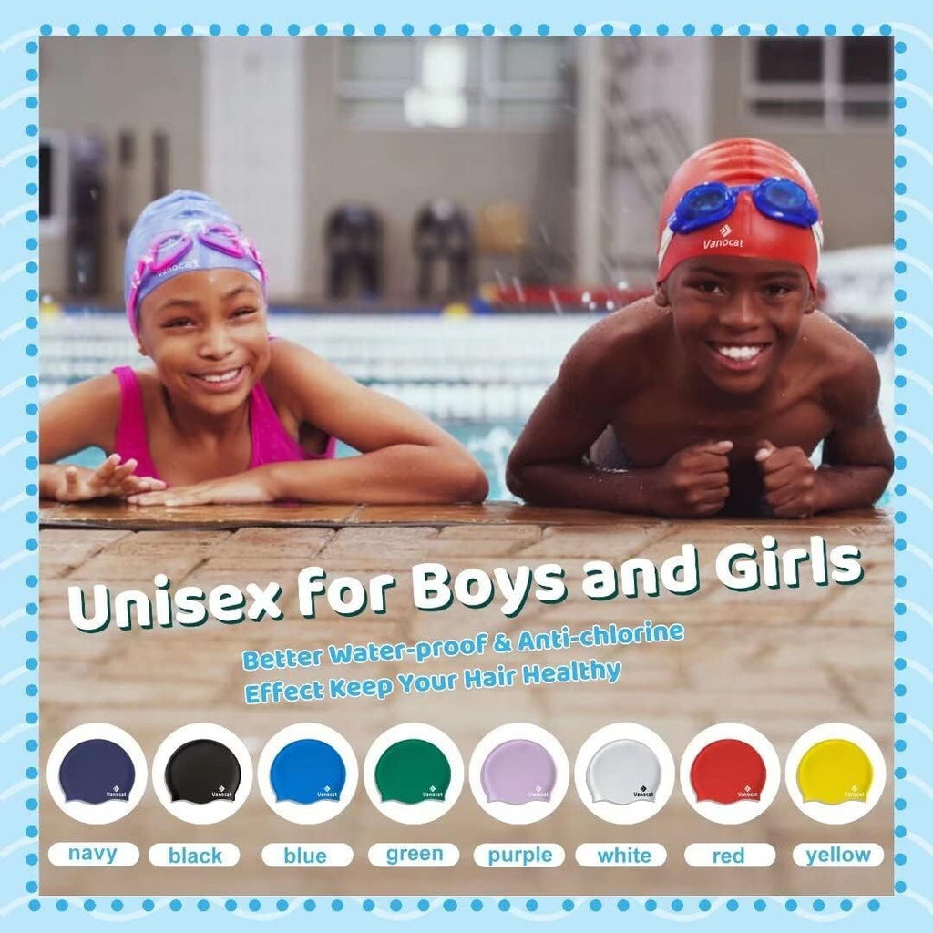 Kids Extra Large Swim Cap for Long Hair, Waterproof Silicone Swimming Caps for