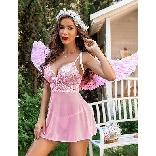 MSRP $19 Avidlove Women's S Pink Lingerie Lace Babydoll Strap Chemise Halter