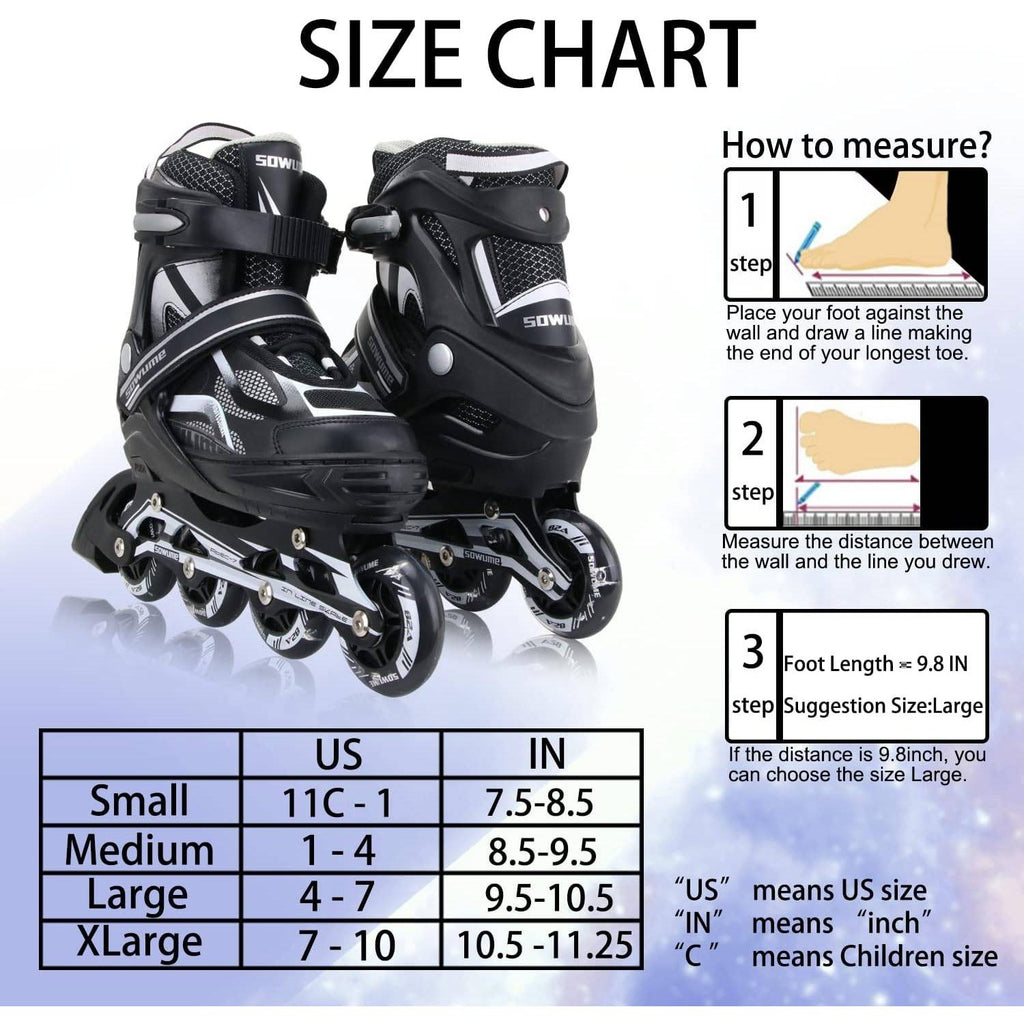 Sowume Black Sz S Adjustable Inline Skates for Little Kids Girls and Boys, Rol