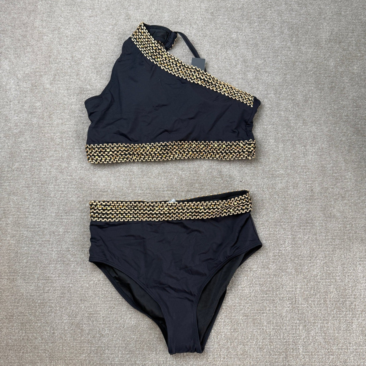 MSRP $36 Tempt Me Womens L Black Two Piece High Waist Bikini Set Swimsuit One